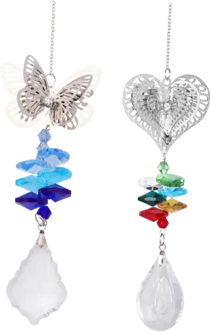 klarako 2pcs Crystals Clear Glass Prism Suncatchers Pendants Chain for Ball Window Ornament Garden Hanging Prisms Lamp Chandelier Office Home with Pendant Car Decor Crystal Suncatcher - Image 1