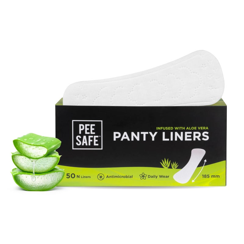 PEE SAFE PEESAFE Panty Liners for Women Daily Use with Aloe Vera Pack of 50 Liners Curvy Design for Extra Comfort CottonySoft Surface with 185mm Wide Keeps You Dry Fresh All Day Long