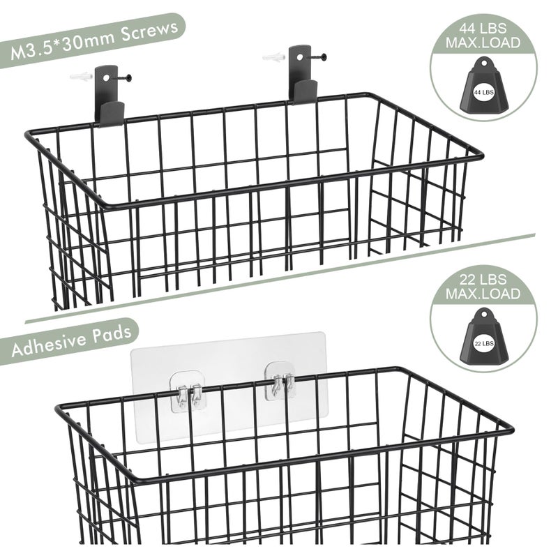 LIGHT DUST Wall Hanging Baskets 3 Pack, Diversified Wire Basket Shelves of Wooden Style, with Wall Mounted Hooks & Traceless Stickers, for Kitchen Coffee Bar Office Room Garage Storage Organization (Large) - Image 5