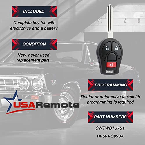 USARemote جهاز تحكم عن بعد بدون مفتاح يناسب نيسان روج وكيوبي وجوك وفيرسا NV 2008 2009 2010 2011 2012 2013 2014 (CWTWB1U751) - Image 3