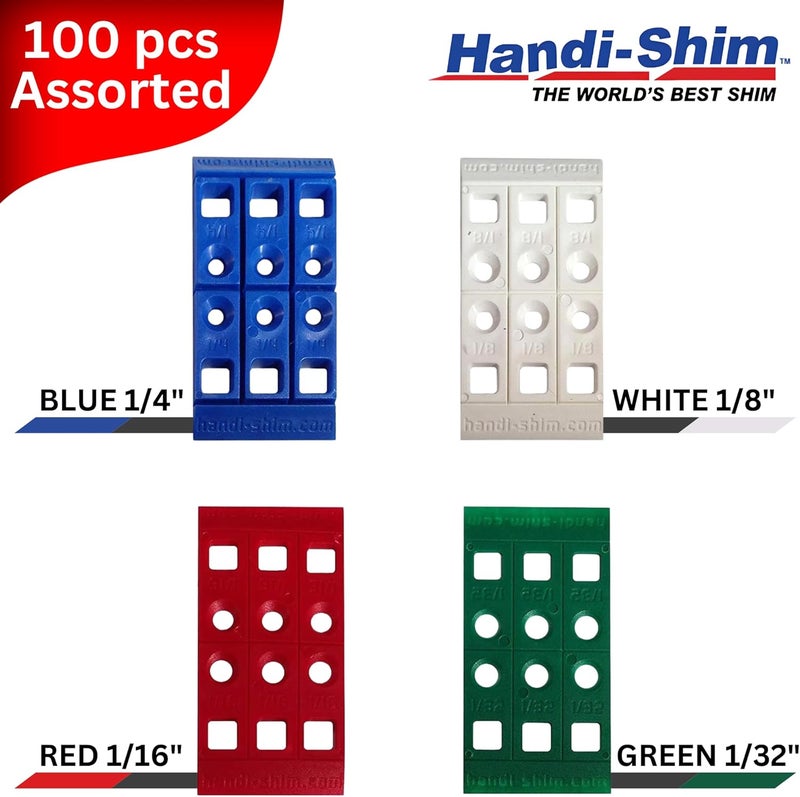 Handi-Shim Store دعامات بلاستيكية قابلة لإعادة الاستخدام للاستخدامات الثقيلة للبناء للتباعد، التسوية، السباكة والمزيد - عبوة مختلطة من 100 قطعة (4 أحجام) - Image 2