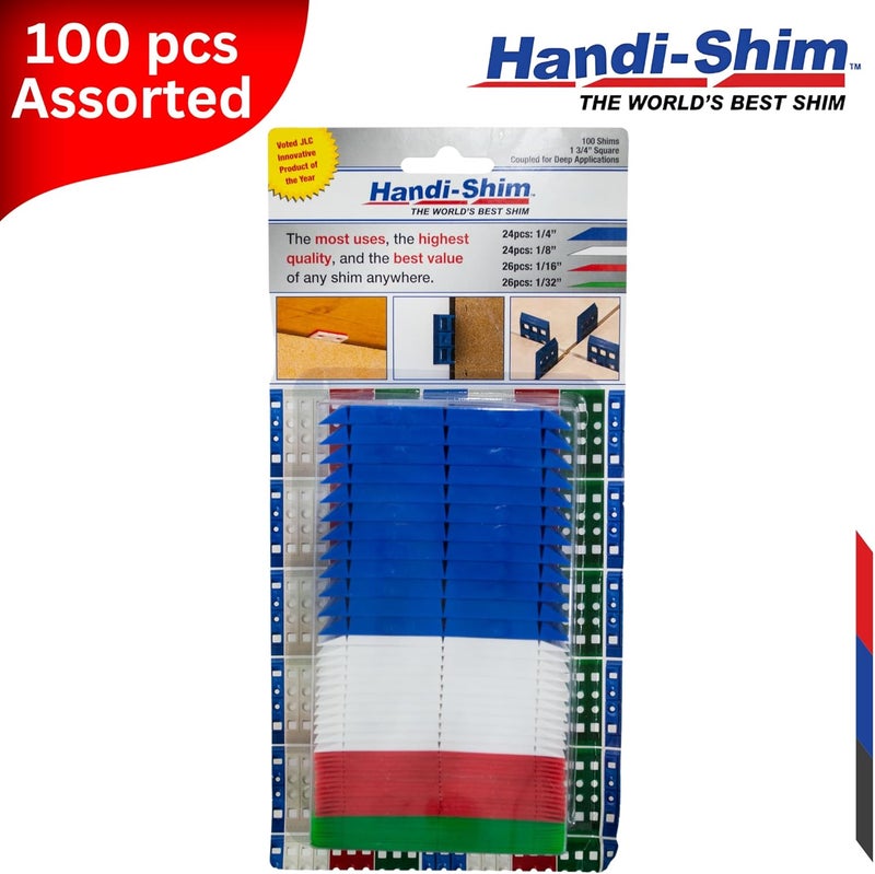 Handi-Shim Store دعامات بلاستيكية قابلة لإعادة الاستخدام للاستخدامات الثقيلة للبناء للتباعد، التسوية، السباكة والمزيد - عبوة مختلطة من 100 قطعة (4 أحجام) - Image 3