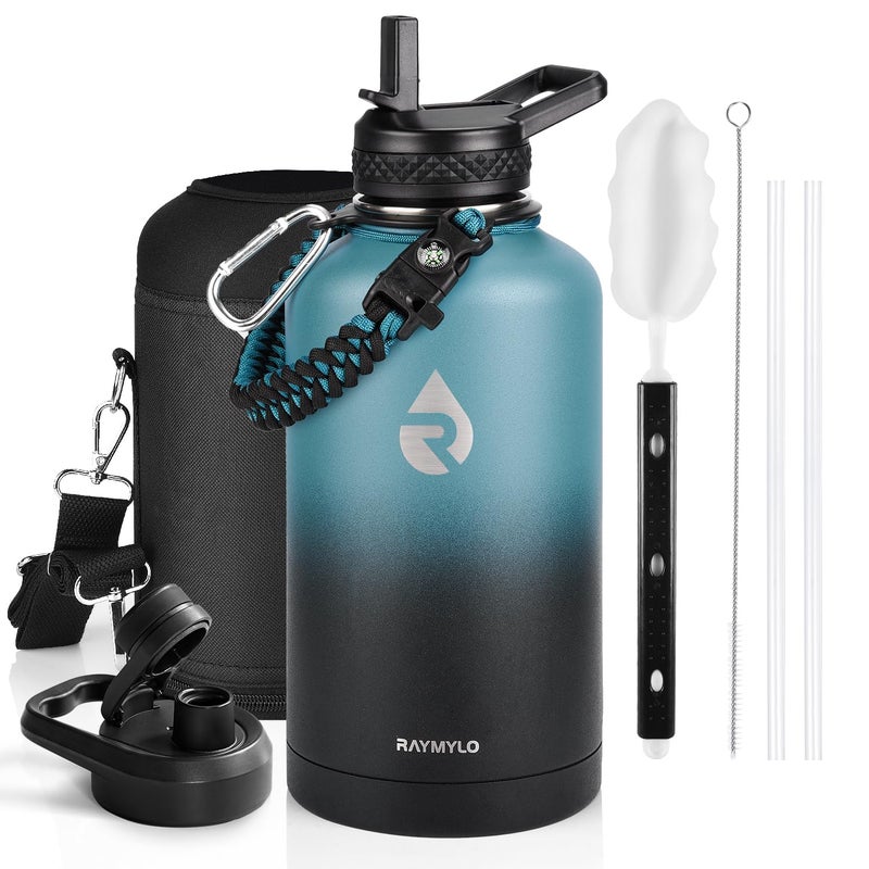 RAYMYLO Insulated Water Bottle 64 oz, Triple Wall Vacuum Stainless Steel (Cold for 48 Hrs), Leak Proof & Non-BPA, Half Gallon Water Flask Jug with Paracord Handle & Straw Spout Lids - Image 1
