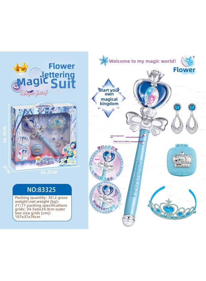Free Mail A Generation Of Toys Flower Fairy Magic Wand Suit Luminous Magic Fairy Treasure Chest Handbag Fairy Wand-Color:Blue Magic Wand Crown 5-piece Set (83325)  - Image 1