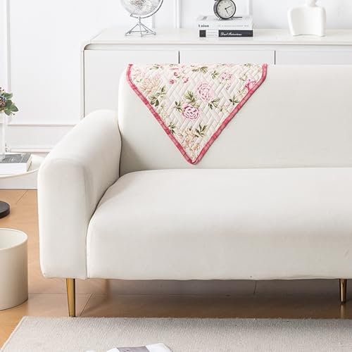 HOKIPO 'HomeHues Series' 1 Pc Printed Quilted Sofa Back Cover, Beige Peonies (IN-898-L-D3) - Image 1