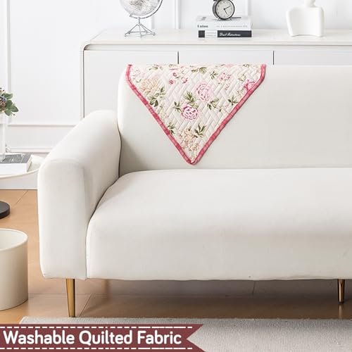 HOKIPO 'HomeHues Series' 1 Pc Printed Quilted Sofa Back Cover, Beige Peonies (IN-898-L-D3) - Image 5