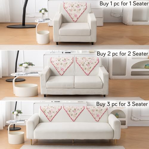 HOKIPO 'HomeHues Series' 1 Pc Printed Quilted Sofa Back Cover, Beige Peonies (IN-898-L-D3) - Image 3