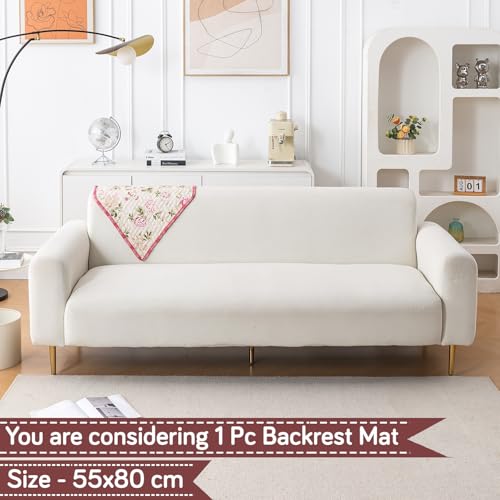 HOKIPO 'HomeHues Series' 1 Pc Printed Quilted Sofa Back Cover, Beige Peonies (IN-898-L-D3) - Image 2