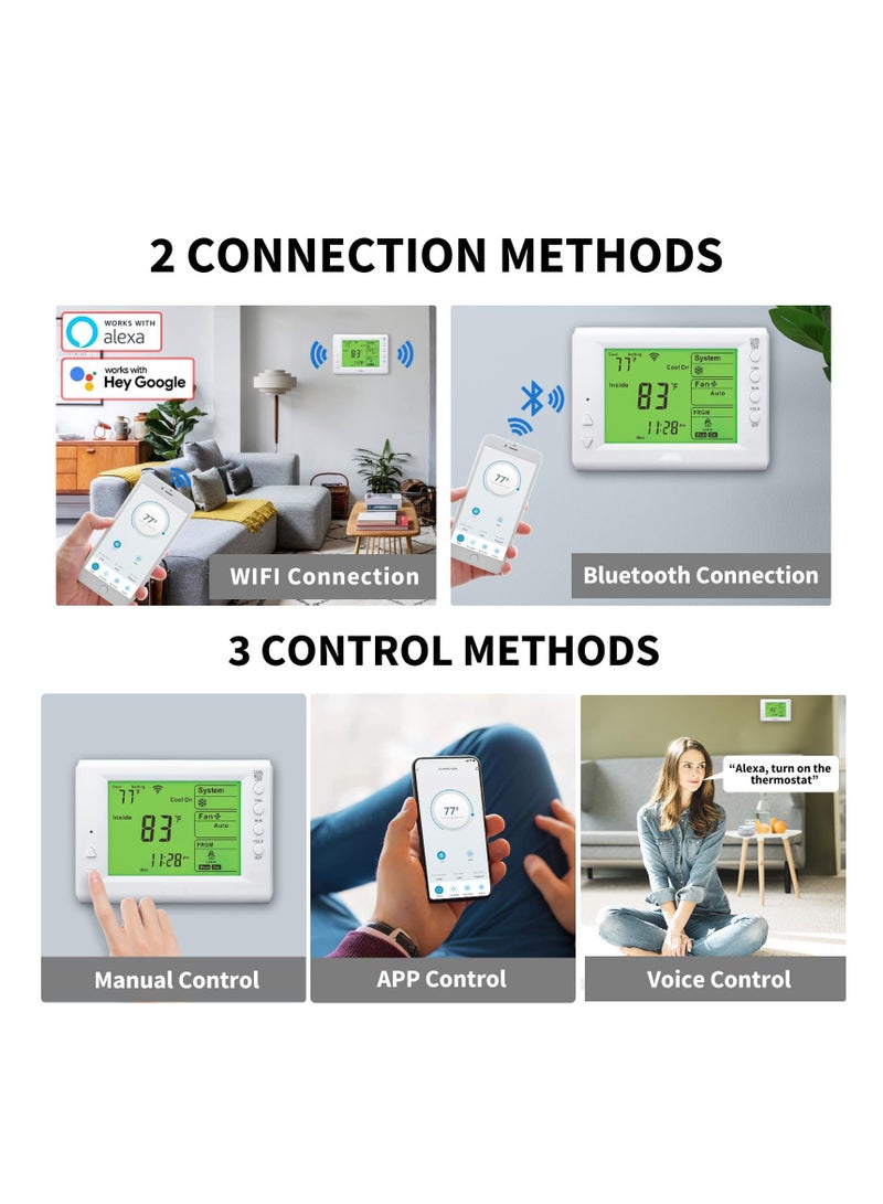 SYOSI Smart Thermostat, Compatible with Alexa and Google Assistant, 7 Day Programmable WiFi Thermostat for Single Stage 1 Heat/ 1 Cool HVAC, APP & Voice Control, 24VAC Power, C-Wire Required, White - Image 5