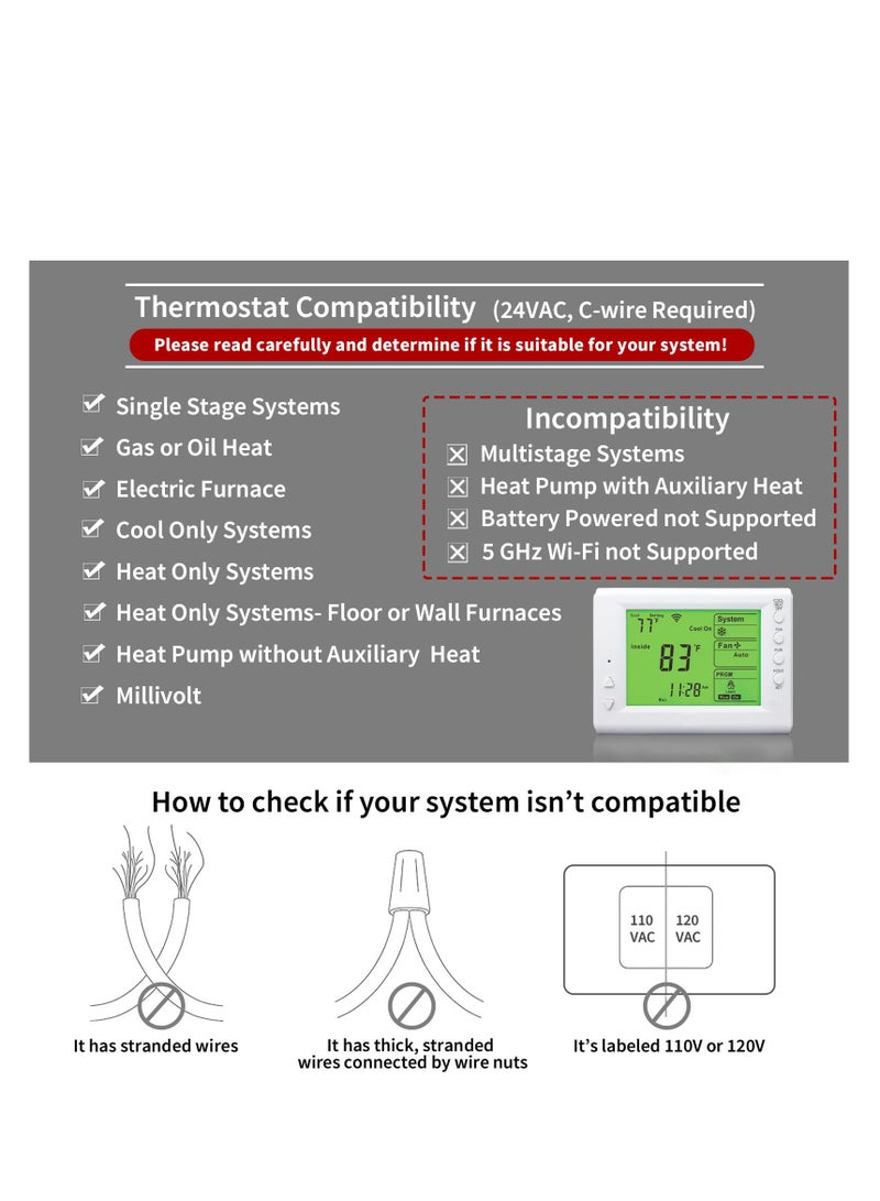 SYOSI Smart Thermostat, Compatible with Alexa and Google Assistant, 7 Day Programmable WiFi Thermostat for Single Stage 1 Heat/ 1 Cool HVAC, APP & Voice Control, 24VAC Power, C-Wire Required, White - Image 4