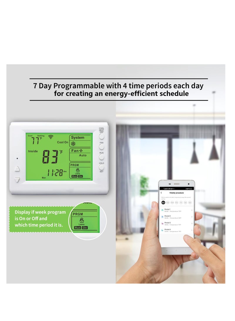 SYOSI Smart Thermostat, Compatible with Alexa and Google Assistant, 7 Day Programmable WiFi Thermostat for Single Stage 1 Heat/ 1 Cool HVAC, APP & Voice Control, 24VAC Power, C-Wire Required, White - Image 3