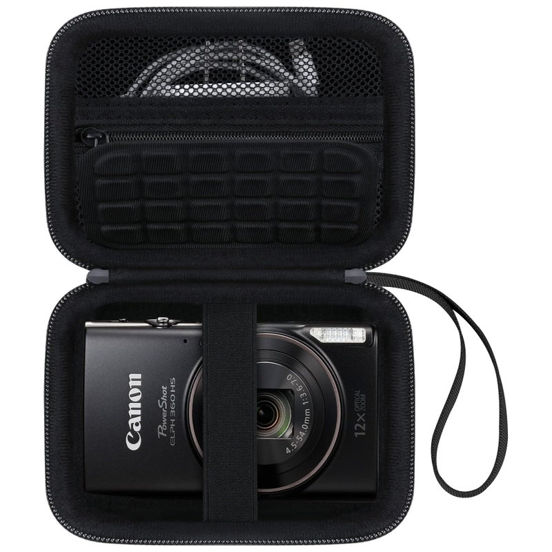 Canboc Carrying Case for Canon PowerShot ELPH 360/ IXY 650/ Sony DSCW830 Digital Camera, Mesh Pocket fit Cable, Batteries, Black (Case Only) - Image 1