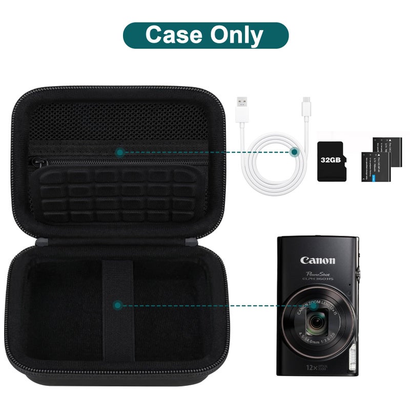 Canboc Carrying Case for Canon PowerShot ELPH 360/ IXY 650/ Sony DSCW830 Digital Camera, Mesh Pocket fit Cable, Batteries, Black (Case Only) - Image 2