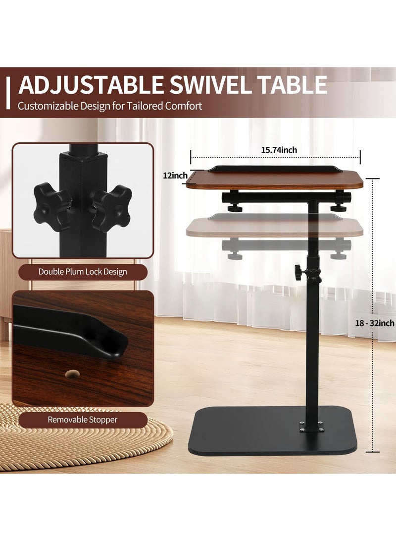 XiuWoo Adjustable Height C Shaped Side Table,Wooden Couch Side Table with 360° Swivel Top with Detachable Baffle, Modern Minimalist end Table with Tiltable Tray for for Small Spaces Bed Under,TV Dinner,Bathtub Side,Brown - Image 2