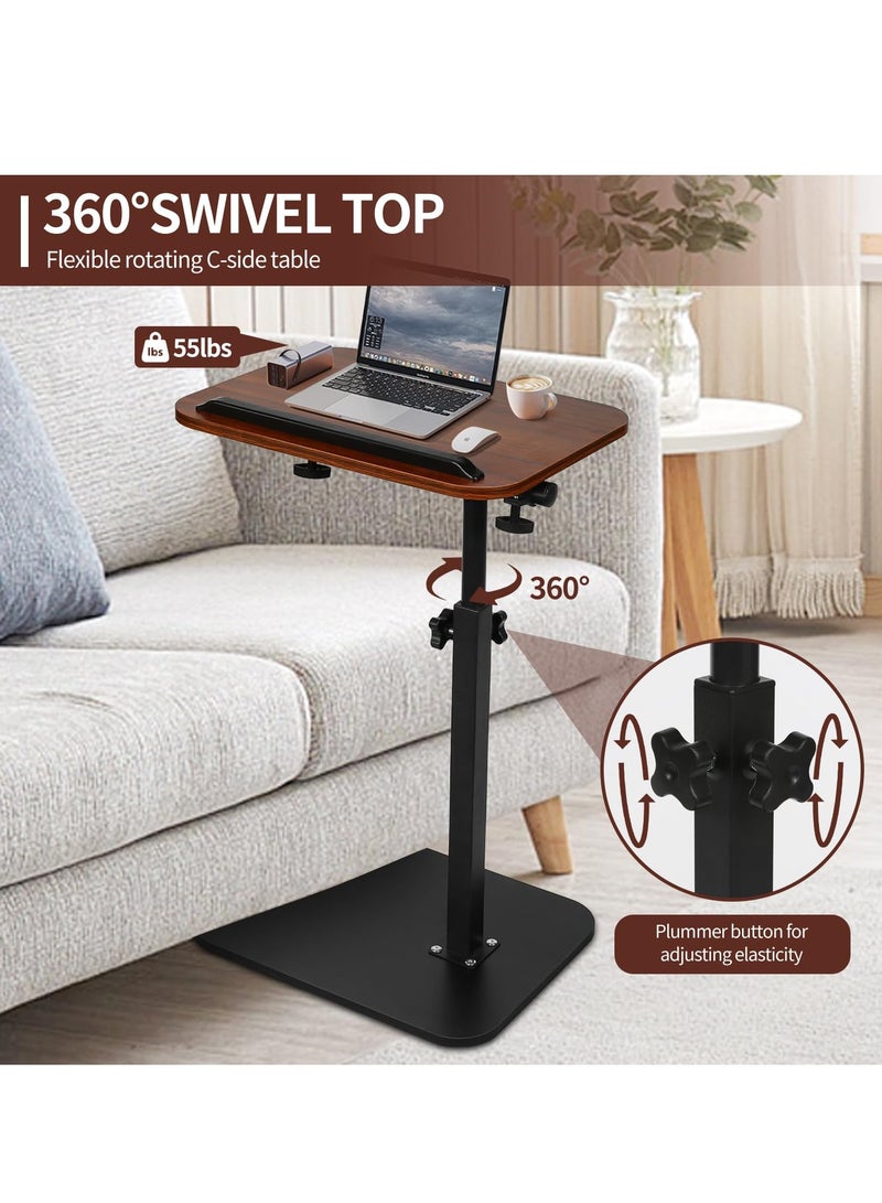 XiuWoo Adjustable Height C Shaped Side Table,Wooden Couch Side Table with 360° Swivel Top with Detachable Baffle, Modern Minimalist end Table with Tiltable Tray for for Small Spaces Bed Under,TV Dinner,Bathtub Side,Brown - Image 4