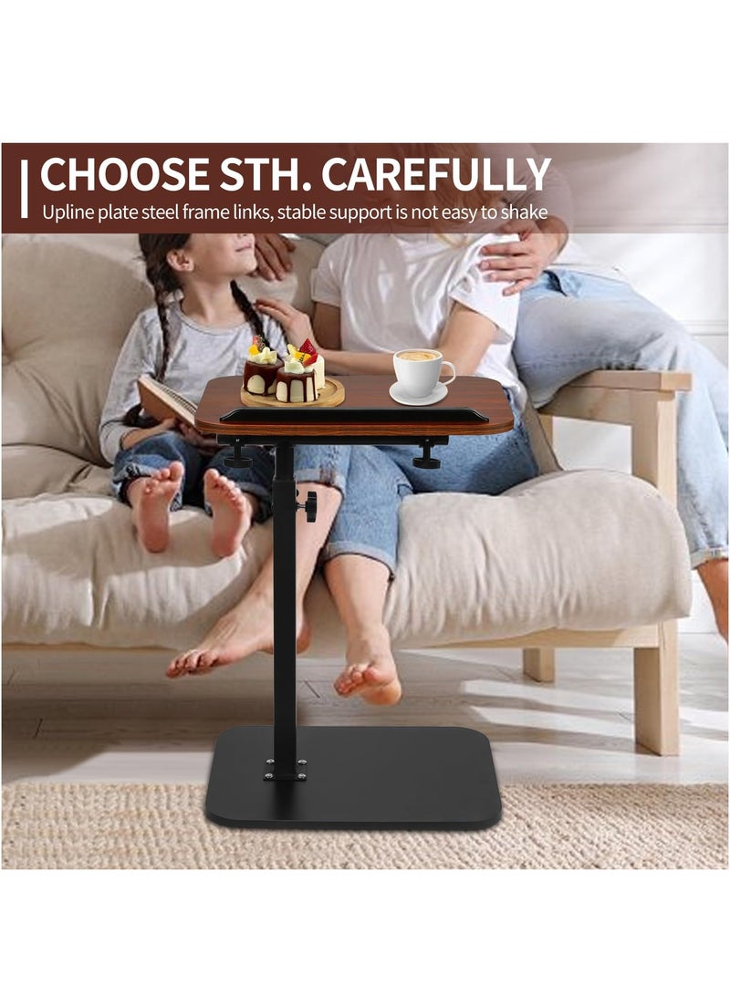 XiuWoo Adjustable Height C Shaped Side Table,Wooden Couch Side Table with 360° Swivel Top with Detachable Baffle, Modern Minimalist end Table with Tiltable Tray for for Small Spaces Bed Under,TV Dinner,Bathtub Side,Brown - Image 5