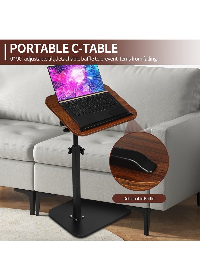 XiuWoo Adjustable Height C Shaped Side Table,Wooden Couch Side Table with 360° Swivel Top with Detachable Baffle, Modern Minimalist end Table with Tiltable Tray for for Small Spaces Bed Under,TV Dinner,Bathtub Side,Brown - Image 3