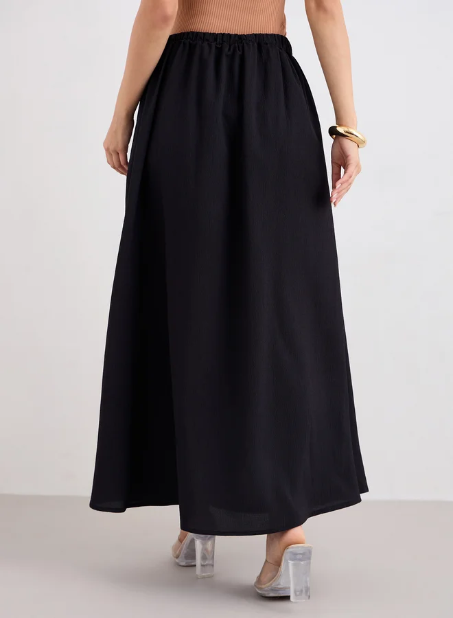 Styli Plain Maxi Skirt with Side Slit Detail