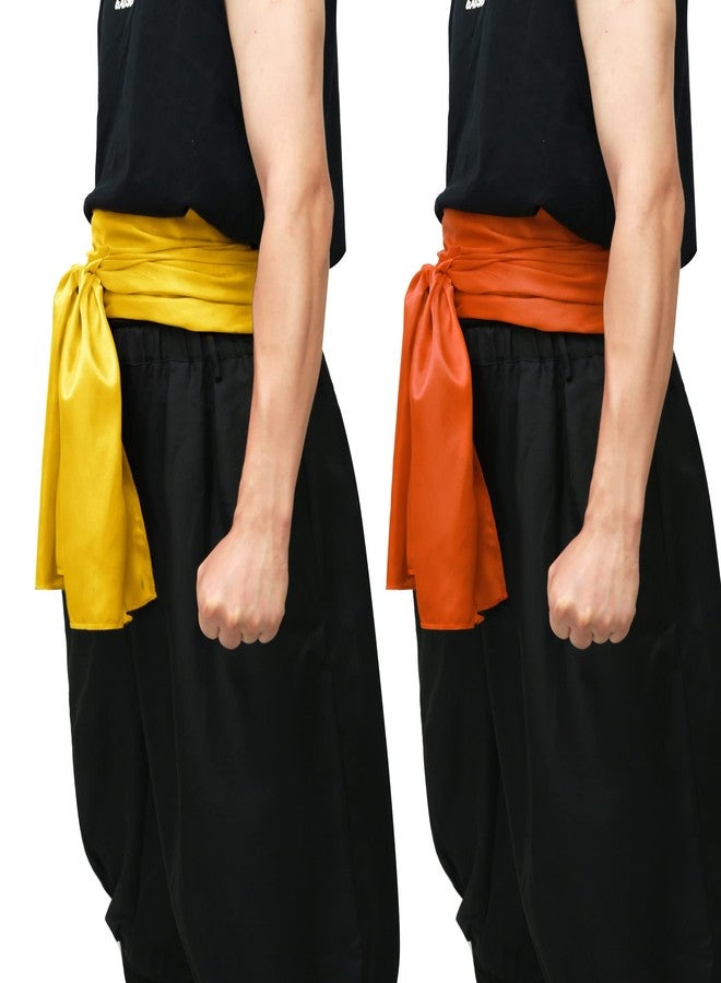 C-ZOFEK Karate Sash Kung Fu Suit Satin Waist Belt 2 PCS 126" *13" for Pirate Cosplay Anime Accessories (Yellow+Org) - Image 1