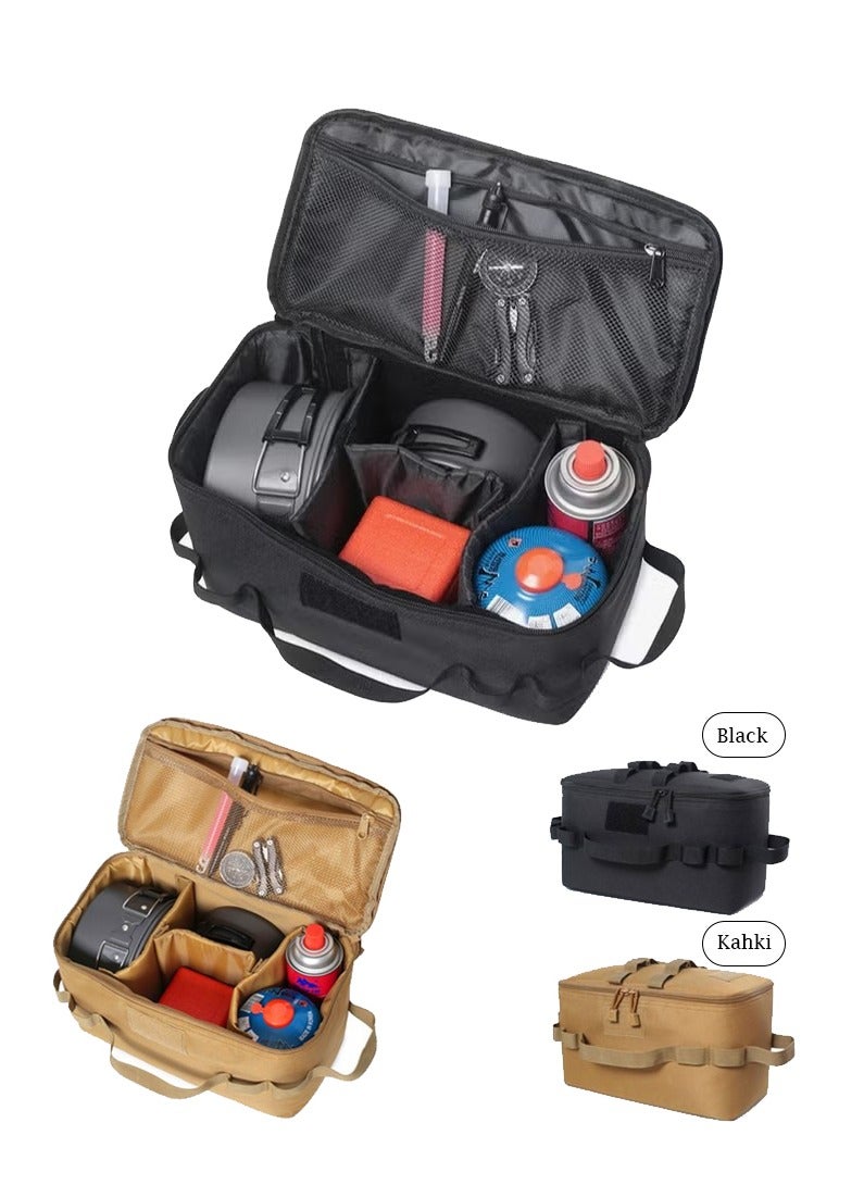 هيومان جوي حقيبة تخزين للتخييم في الهواء الطلق سعة 11 لترًا شنطة رحلات- حقيبة أدوات قابلة للإزالة والتعديل، حقيبة حمل متينة للنزهات والمصابيح والعلب والأواني، حقيبة يد محمولة لتخزين حاويات الطعام للتخييم - أسود، 13.4 × 6.7 × 7.5 بوصة - Image 1