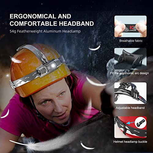klarus HL1 Headlamp Rechargeable, 1200 Lumens Ultra Bright Head Lamp, Head Light with Breathable Headband and 2600mAh Battery, IPX6 Waterproof Headlight - Hiking & Camping Accessories - Image 4