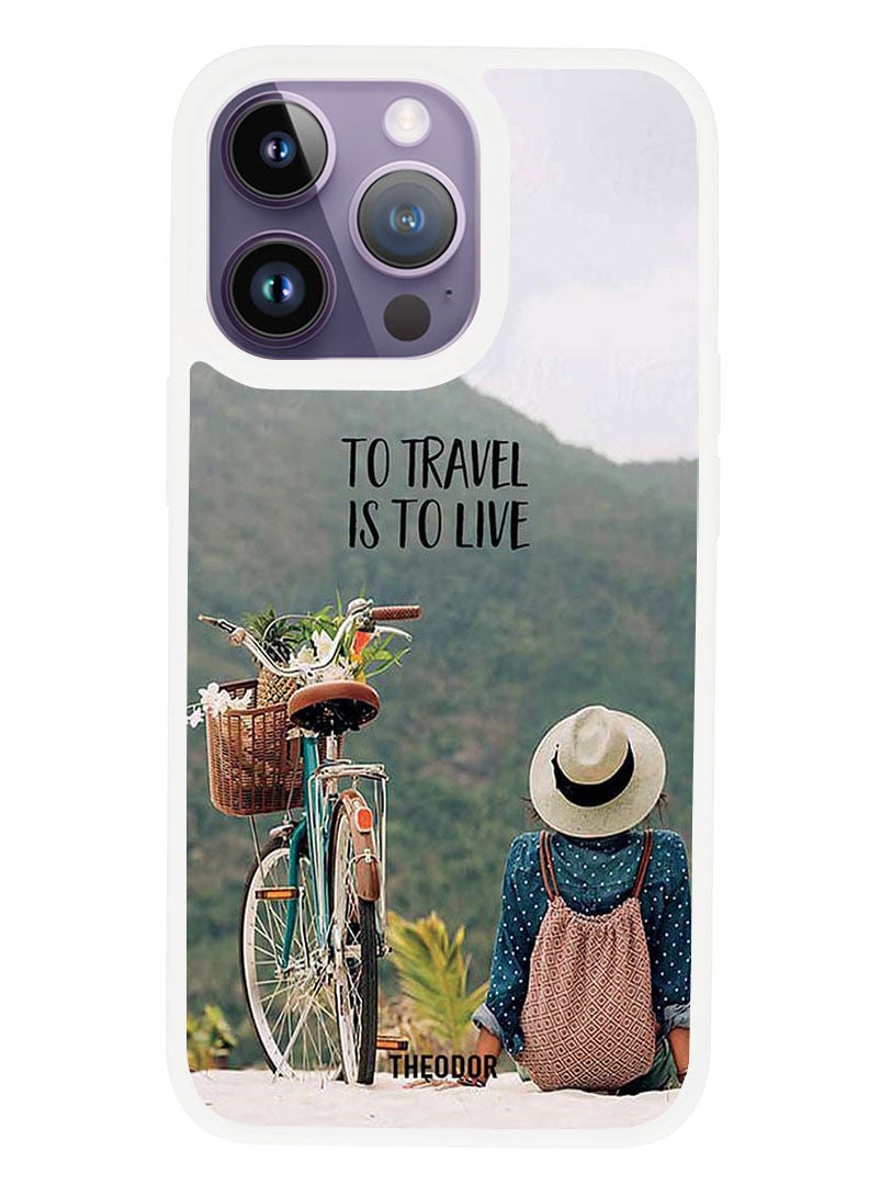 Theodor Protective Case Anti Scratch Shock Proof Cover For APPLE IPHONE 14 PRO To Travel Is To Live (White Bumper) - Image 1