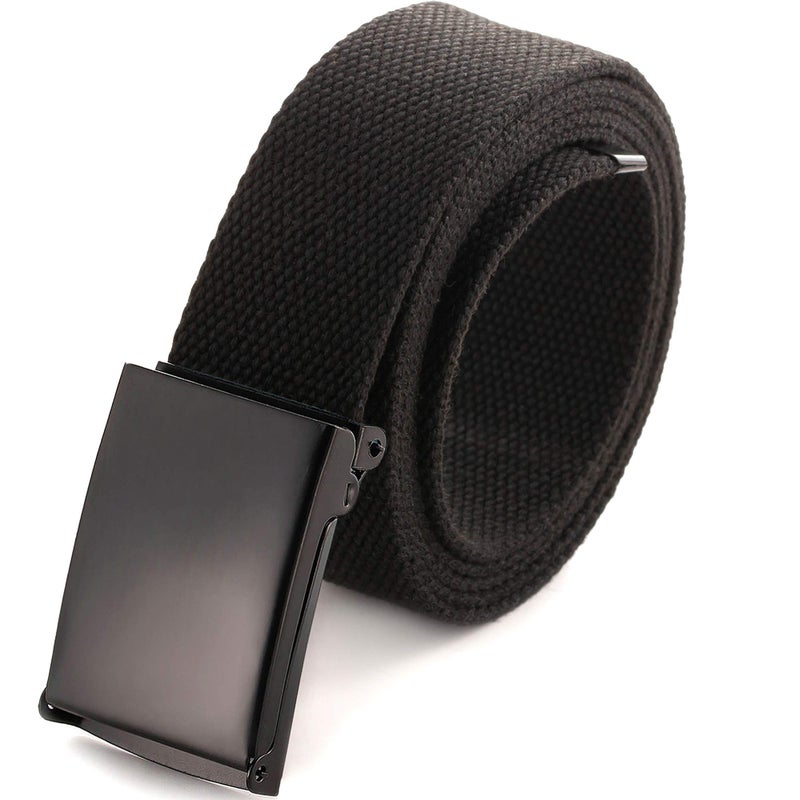 Mile High Life Cut To Fit Canvas Web Belt Size Up to 52" with Flip-Top Solid Black Military Buckle (Black) - Image 1