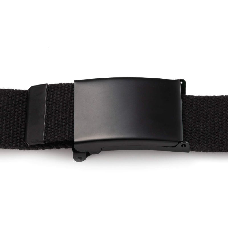 Mile High Life Cut To Fit Canvas Web Belt Size Up to 52" with Flip-Top Solid Black Military Buckle (Black) - Image 5