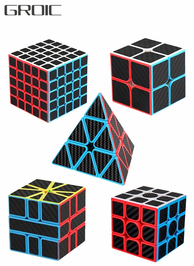 GROIC Magic Cube 2x2 3x3 5x5 Pyramid Set Puzzle Cube Easy Turning Toy Gift for Children Adults Pack of 5  - Image 1