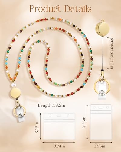 Toykee Lanyards with ID Badges Holder for Teachers Keys - Colorful Beaded Card Holders for Women Necklace Breakaway Lanyard with Holder for Name Tag Cruise Ship - Image 5