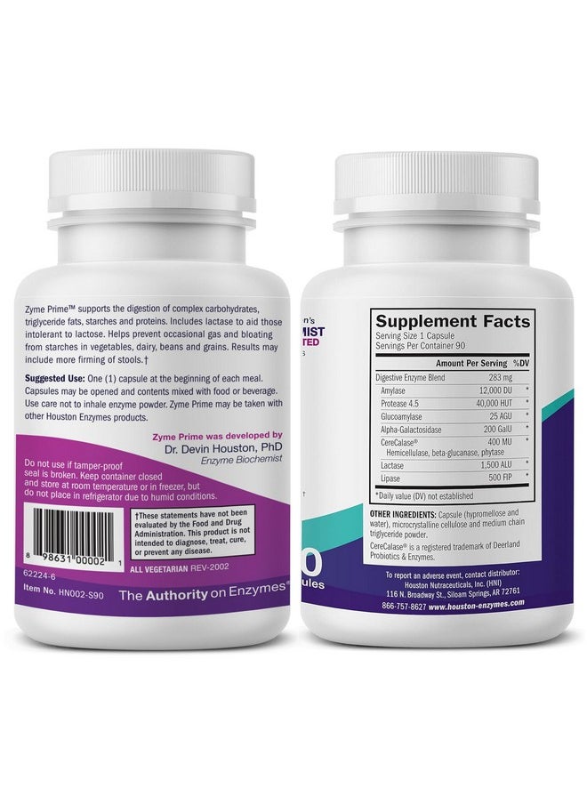 هيوستن إنزايمز كبسولات Zyme Prime 90 تم تركيبها بشكل احترافي لدعم هضم الكربوهيدرات والدهون المعززة باللاكتاز لعلاج عدم تحمل اللاكتوز ويساعد في تخفيف الغازات والانتفاخ  - Image 3