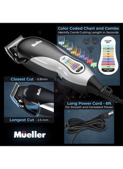 Mueller Mueller Ultragroom Professional Hair Clippers for Men with Colored Design, Hair Trimmer for Men, 12 Guide Combs, Trimmer for Hair, Beards, Head, Body, and Face  - Image 5
