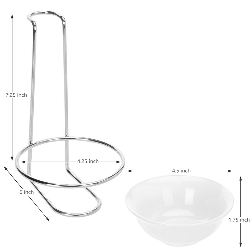 MyGift White Ceramic Ladle Holder Spoon Rest, Upright Single Cooking Utensil Holder, Vertical Drip Catcher Dish with Stainless Steel Stand for Kitchen Counter - Image 3