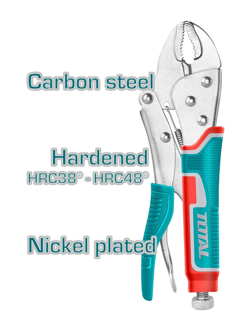 TOTAL Professional 7-Inch Curved Jaw Locking Pliers, Carbon Steel, Nickel Plated Finish, HRC38-48 Hardened, 38mm Opening Range - Image 2
