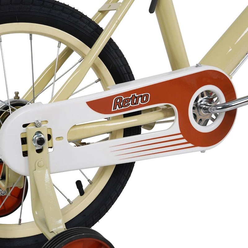 Mogoo Retro Kids Road Bike For 5-8 Years Old Girls & Boys, Adjustable Seat, Handbrake, Chainguard, Classic Style, Basket, 12/16 Inch Bicycle w/Training Wheels - Image 3