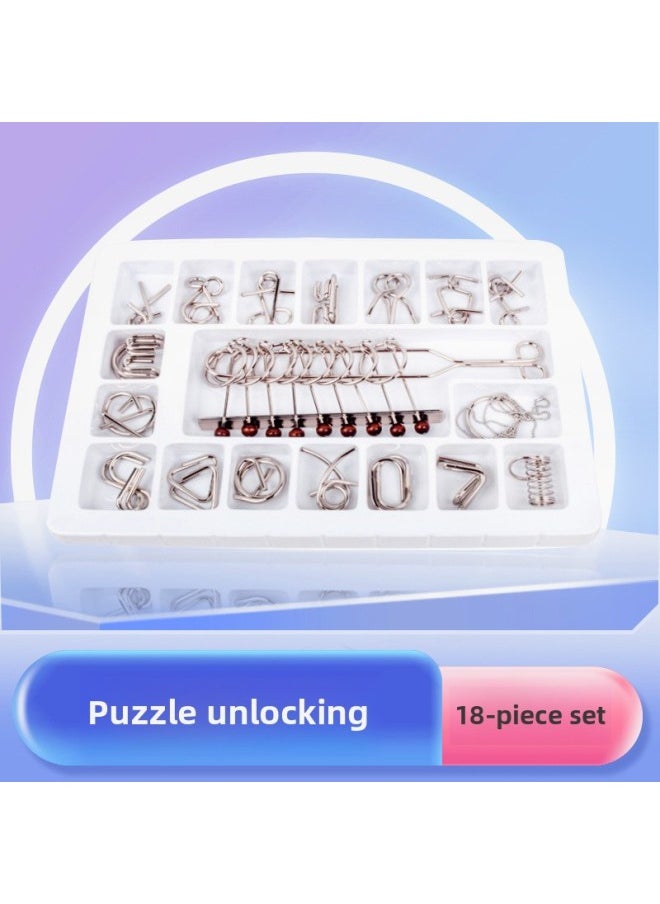 Generic - Nine Chain Intelligence Unlock Ring Iron Ring Release Educational Toys Luban Lock Children Primary School Students 24 Piece Set Kongming Lock-Color:Luban Lock 24-piece Set A+b+c [puzzle Enlightenment] - Image 1