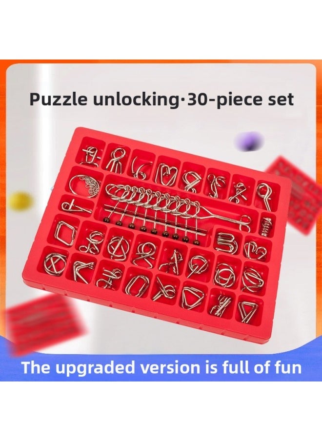 Generic - Nine Chain Intelligence Unlock Ring Iron Ring Release Educational Toys Luban Lock Children Primary School Students 24 Piece Set Kongming Lock-Color:Luban Lock 24-piece Set A+b+c [puzzle Enlightenment] - Image 1