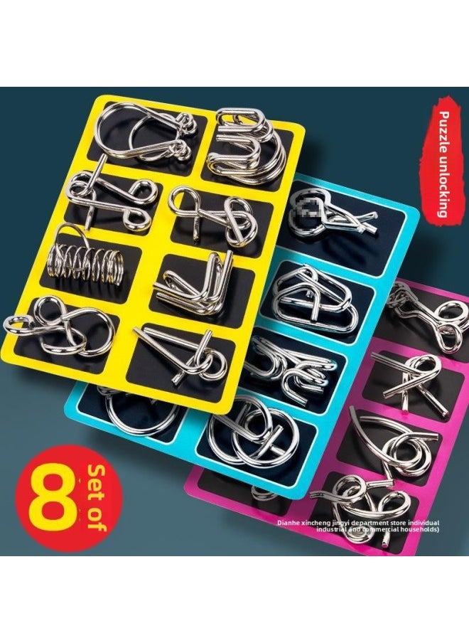 Generic - Nine Chain Intelligence Unlock Ring Iron Ring Release Educational Toys Luban Lock Children Primary School Students 24 Piece Set Kongming Lock-Color:Luban Lock 24-piece Set A+b+c [puzzle Enlightenment] - Image 1