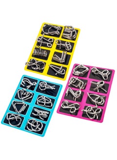 Nine Chain Intelligence Unlock Ring Iron Ring Release Educational Toys Luban Lock Children Primary School Students 24 Piece Set Kongming Lock-Color:Luban Lock 24-piece Set A+b+c [puzzle Enlightenment]