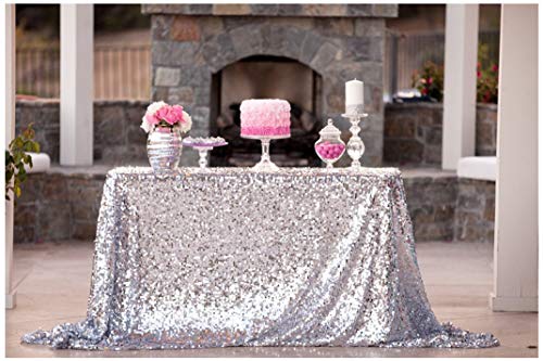 ShiDianYi 50x72Silver Sequin Tablecloth Wedding Table Cloth Sparkle Sequin Linens Glitz Sequin Cake Tablecloth Sequin Tablecloth 50x72