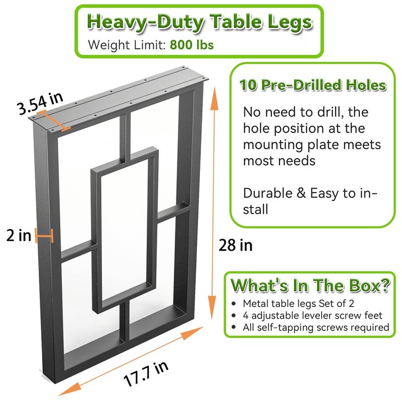 Ventuos Metal Table Legs 28 in H x 177 in WSquare Black for TableMetal Desk LegsDiningSet of 2 DIY SteelComputerOffice Table Leg - Image 3
