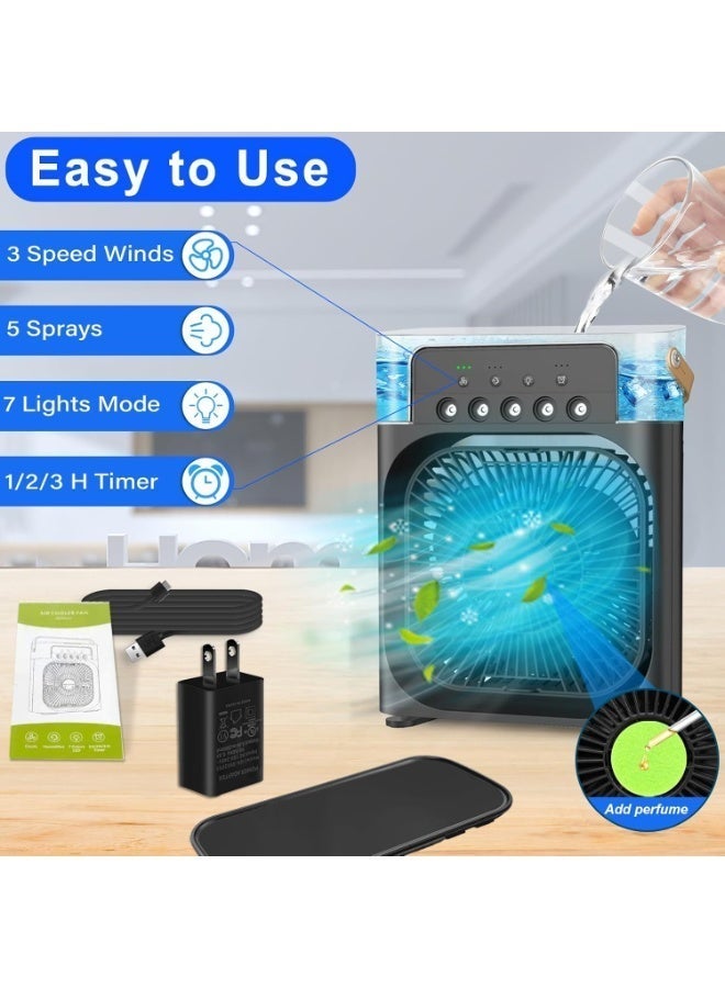 تراست تكييفات هواء محمولة، مبرد هواء شخصي صغير محمول، مروحة رذاذ صغيرة تعمل بمنفذ USB، مؤقت 1/2/3 ساعات، 3 سرعات، تعديل 360 درجة، مناسب للمكتب والمنزل والغرفة والمكتب والسيارة - Image 2