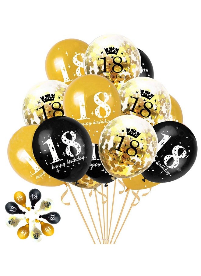 JONHAMWELBOR 18Th Birthday Balloons Gold And Black Party Decorations 12 Inch Latex And Confetti Balloon Printed With Happy Birthday 18 For Men Women Girl Boy  - Image 1