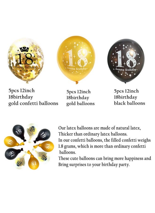 JONHAMWELBOR 18Th Birthday Balloons Gold And Black Party Decorations 12 Inch Latex And Confetti Balloon Printed With Happy Birthday 18 For Men Women Girl Boy  - Image 2