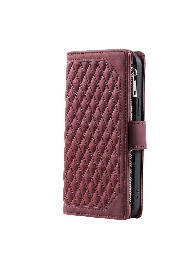 S-TOP Case For Motorola Moto G15 Grid Texture Zipper Leather Phone Case with Lanyard - Image 2