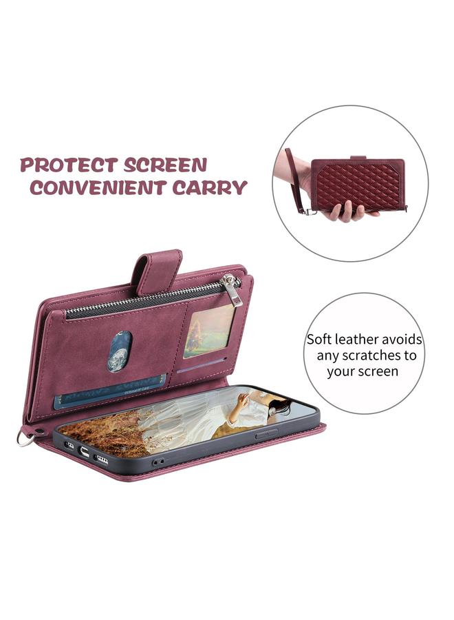 S-TOP Case For Motorola Moto G15 Grid Texture Zipper Leather Phone Case with Lanyard - Image 5