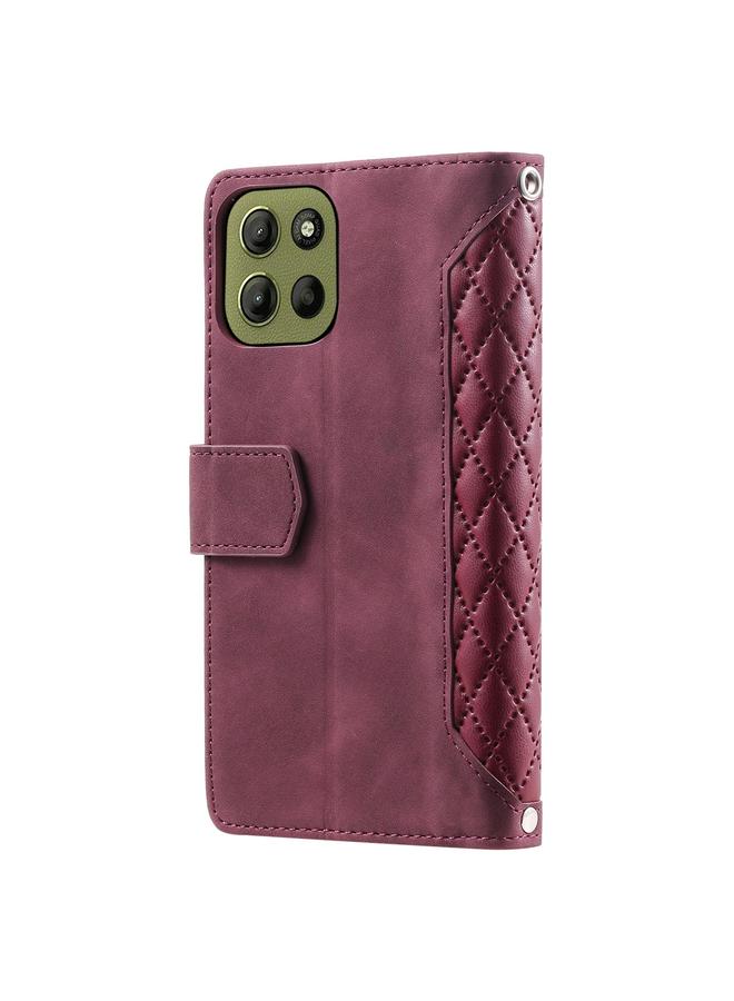 S-TOP Case For Motorola Moto G15 Grid Texture Zipper Leather Phone Case with Lanyard - Image 3