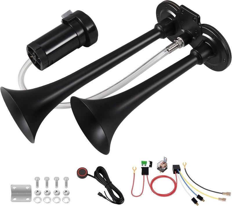 BANHAO 150DB Super Loud Dual Trumpet Truck Air Horn with Compressor - 12V - Image 1