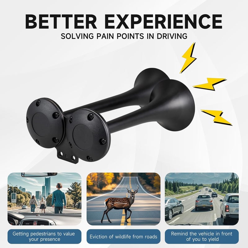 BANHAO 150DB Super Loud Dual Trumpet Truck Air Horn with Compressor - 12V - Image 4