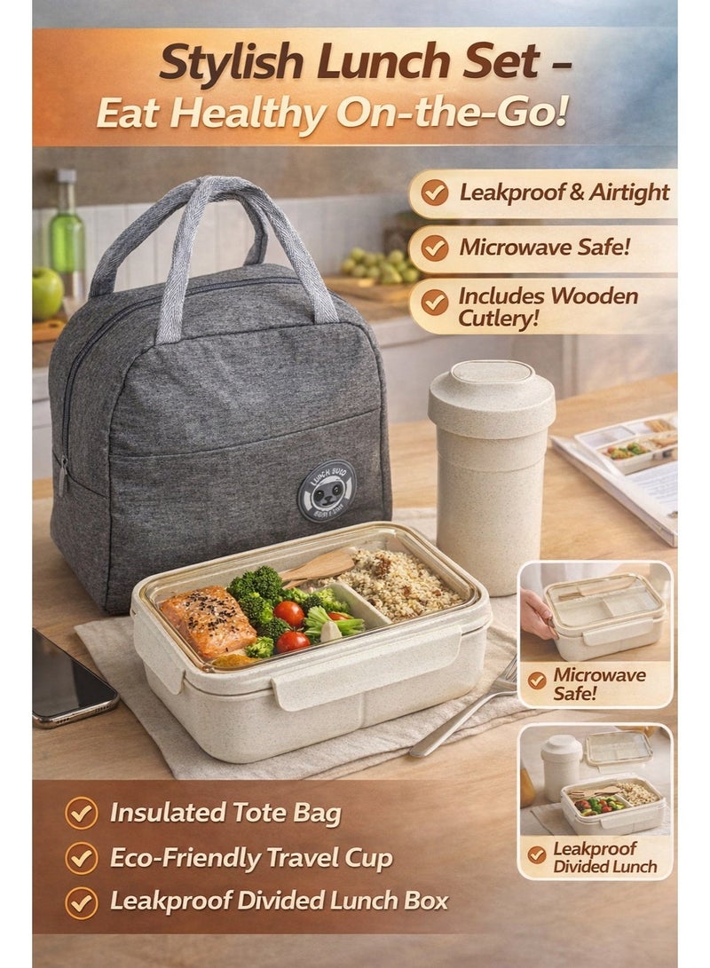 عرض رمضان طقم حقائب غداء وافطار معزولة أنيق مع كوب للقهوة او العصير مكون من 3 قطع مع صندوق غداء مقسم وكوب سفر - تخزين طعام حراري محمول للمدرسة والمكتب والاستخدام الخارجي - مقاوم للتسرب، خفيف الوزن وقابل لإعادة الاستخدام - Image 4